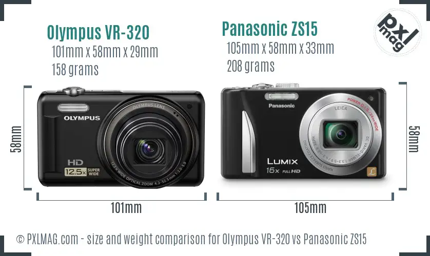 Olympus VR-320 vs Panasonic ZS15 size comparison