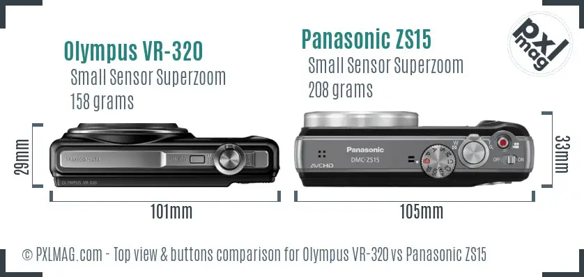 Olympus VR-320 vs Panasonic ZS15 top view buttons comparison