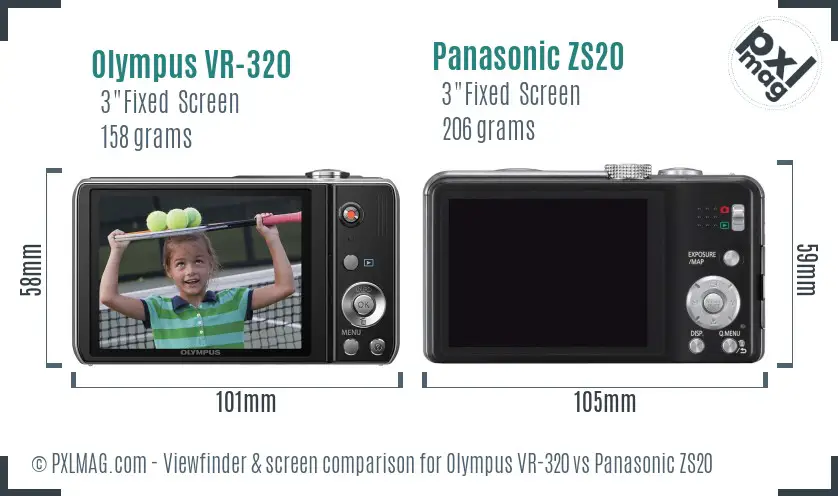 Olympus VR-320 vs Panasonic ZS20 Screen and Viewfinder comparison