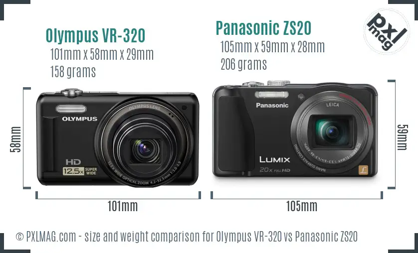 Olympus VR-320 vs Panasonic ZS20 size comparison