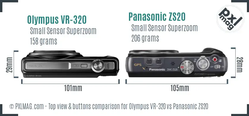 Olympus VR-320 vs Panasonic ZS20 top view buttons comparison