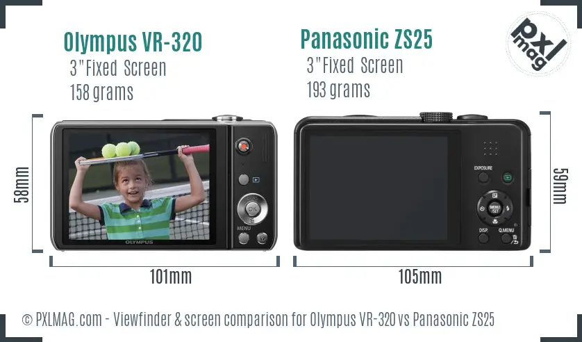 Olympus VR-320 vs Panasonic ZS25 Screen and Viewfinder comparison