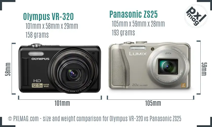 Olympus VR-320 vs Panasonic ZS25 size comparison