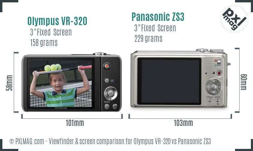 Olympus VR-320 vs Panasonic ZS3 Screen and Viewfinder comparison