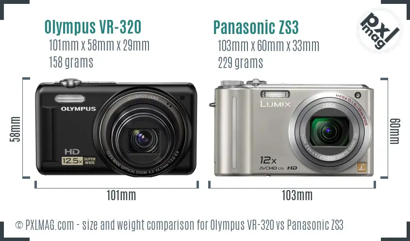 Olympus VR-320 vs Panasonic ZS3 size comparison