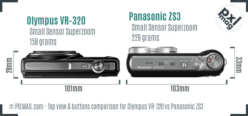 Olympus VR-320 vs Panasonic ZS3 top view buttons comparison