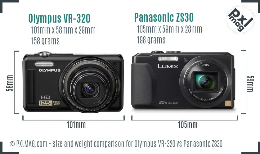 Olympus VR-320 vs Panasonic ZS30 size comparison