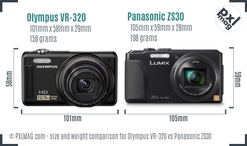 Olympus VR-320 vs Panasonic ZS30 size comparison