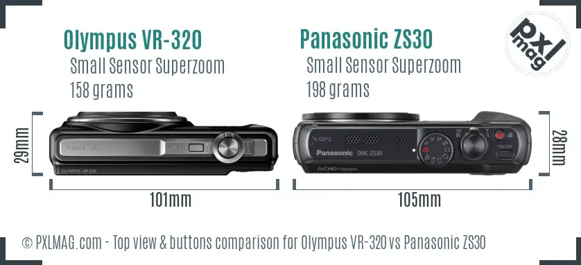 Olympus VR-320 vs Panasonic ZS30 top view buttons comparison