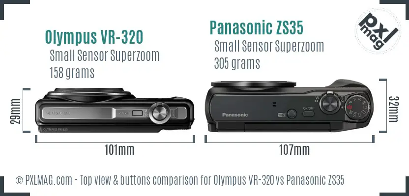 Olympus VR-320 vs Panasonic ZS35 top view buttons comparison
