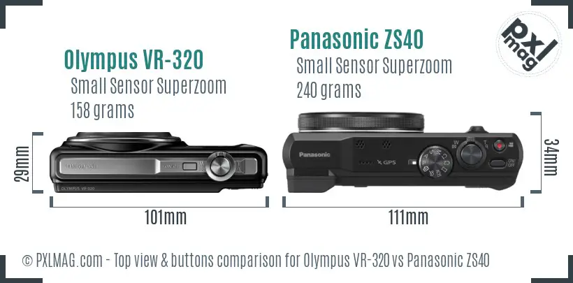 Olympus VR-320 vs Panasonic ZS40 top view buttons comparison
