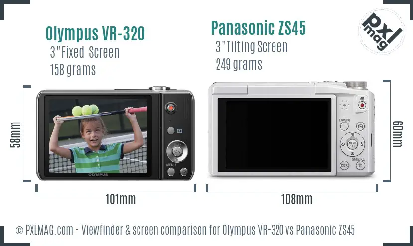 Olympus VR-320 vs Panasonic ZS45 Screen and Viewfinder comparison