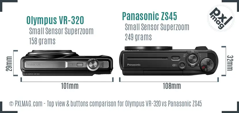 Olympus VR-320 vs Panasonic ZS45 top view buttons comparison