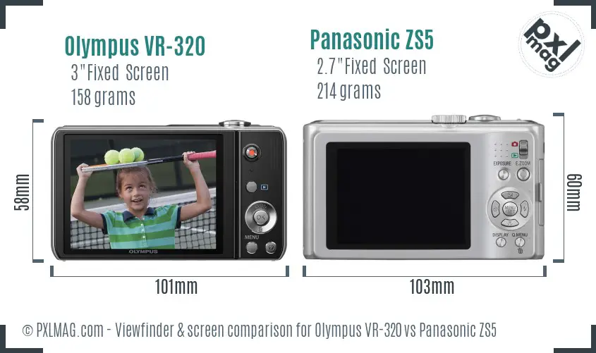 Olympus VR-320 vs Panasonic ZS5 Screen and Viewfinder comparison