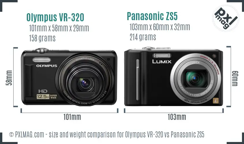 Olympus VR-320 vs Panasonic ZS5 size comparison