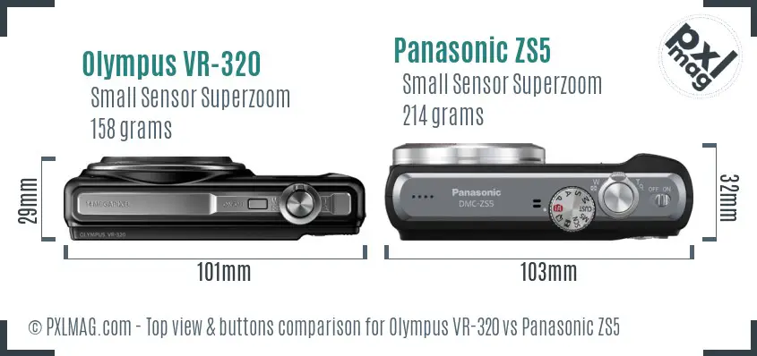 Olympus VR-320 vs Panasonic ZS5 top view buttons comparison