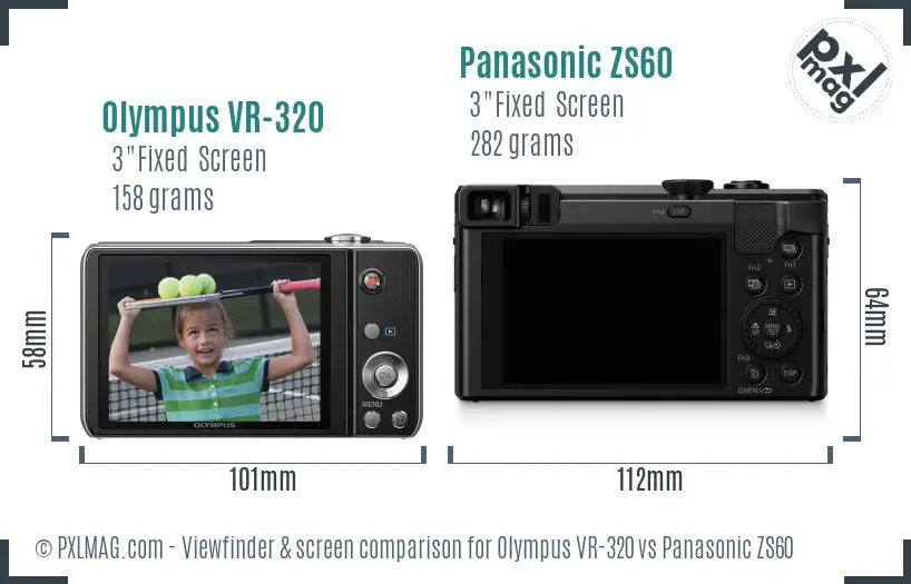 Olympus VR-320 vs Panasonic ZS60 Screen and Viewfinder comparison