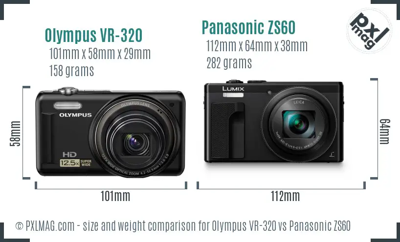 Olympus VR-320 vs Panasonic ZS60 size comparison