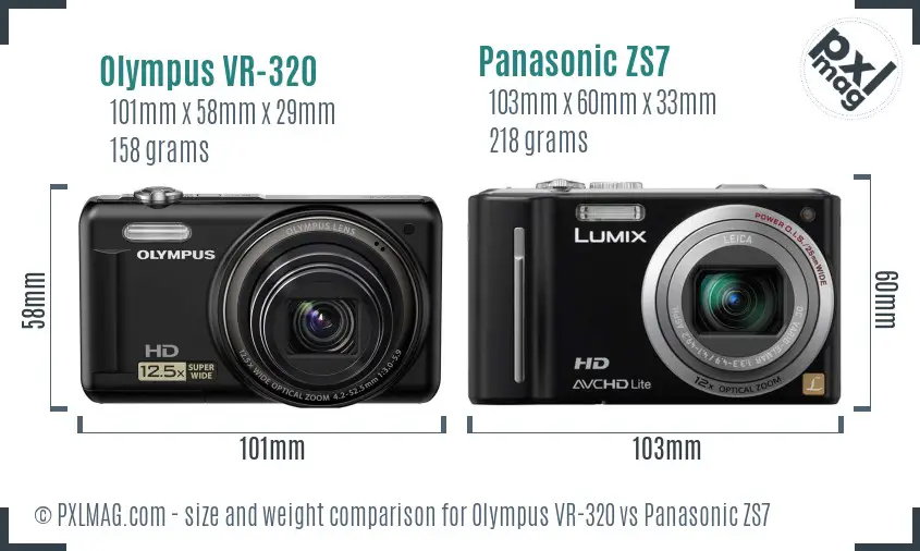 Olympus VR-320 vs Panasonic ZS7 size comparison