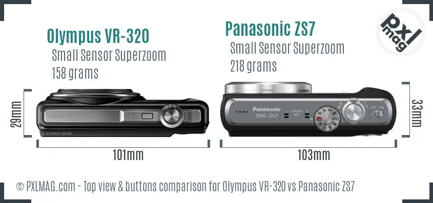 Olympus VR-320 vs Panasonic ZS7 top view buttons comparison