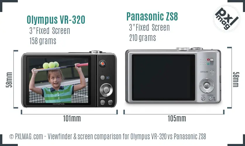 Olympus VR-320 vs Panasonic ZS8 Screen and Viewfinder comparison