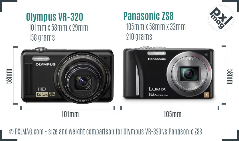 Olympus VR-320 vs Panasonic ZS8 size comparison