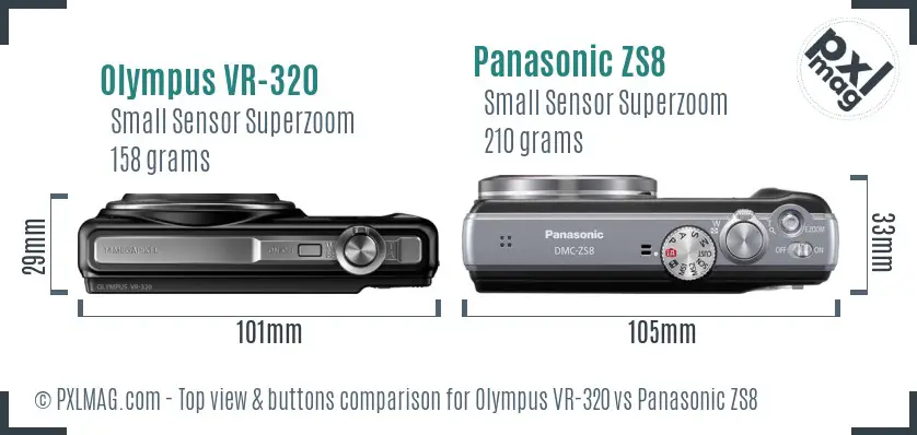 Olympus VR-320 vs Panasonic ZS8 top view buttons comparison