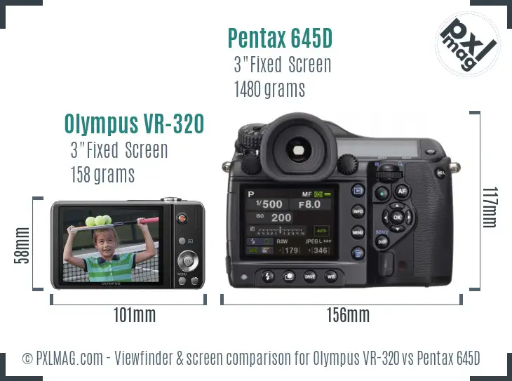 Olympus VR-320 vs Pentax 645D Screen and Viewfinder comparison