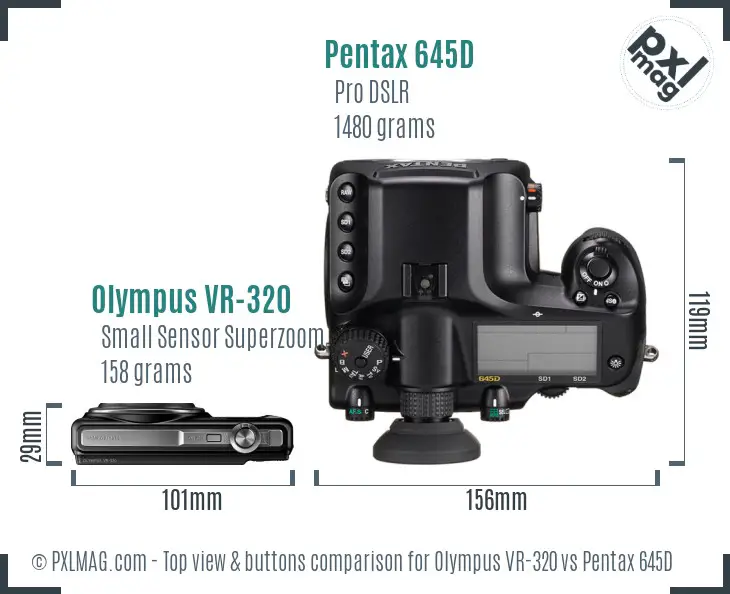 Olympus VR-320 vs Pentax 645D top view buttons comparison