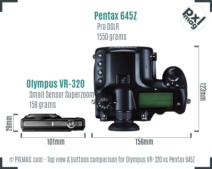 Olympus VR-320 vs Pentax 645Z top view buttons comparison