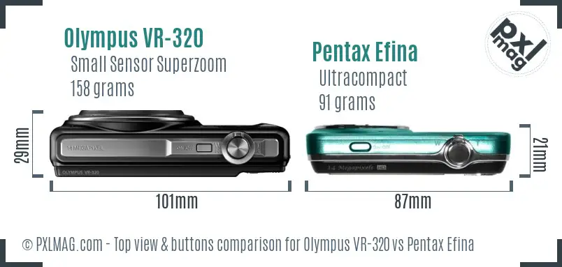 Olympus VR-320 vs Pentax Efina top view buttons comparison