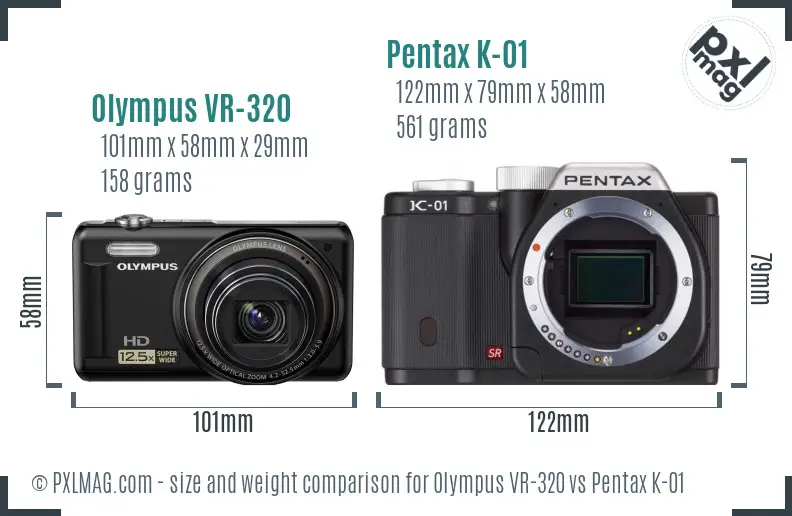 Olympus VR-320 vs Pentax K-01 size comparison