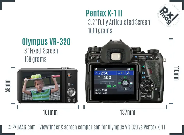 Olympus VR-320 vs Pentax K-1 II Screen and Viewfinder comparison