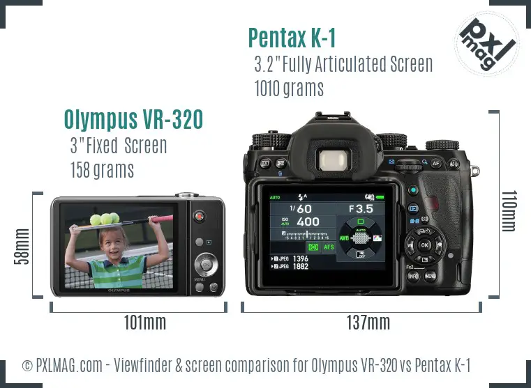 Olympus VR-320 vs Pentax K-1 Screen and Viewfinder comparison