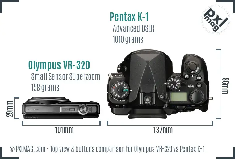 Olympus VR-320 vs Pentax K-1 top view buttons comparison