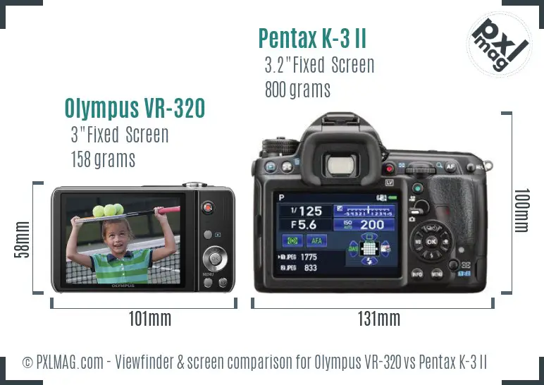 Olympus VR-320 vs Pentax K-3 II Screen and Viewfinder comparison