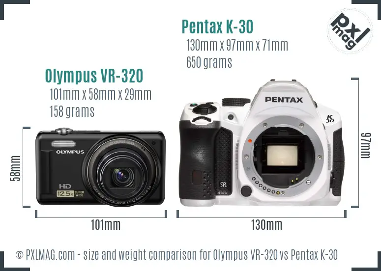 Olympus VR-320 vs Pentax K-30 size comparison