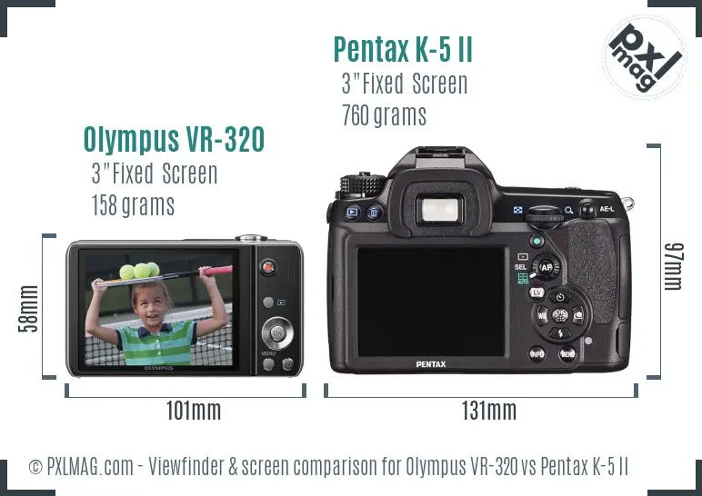 Olympus VR-320 vs Pentax K-5 II Screen and Viewfinder comparison