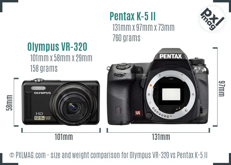 Olympus VR-320 vs Pentax K-5 II size comparison