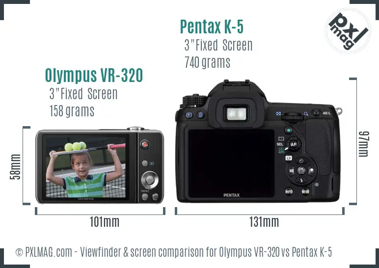 Olympus VR-320 vs Pentax K-5 Screen and Viewfinder comparison