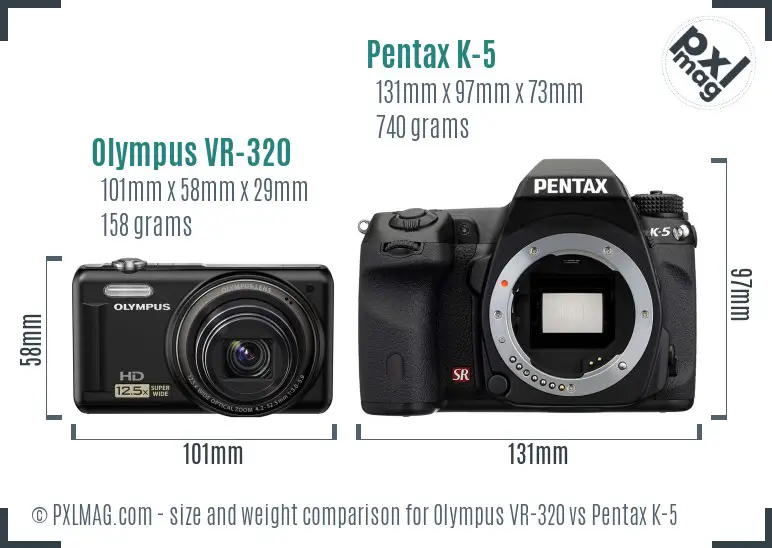 Olympus VR-320 vs Pentax K-5 size comparison