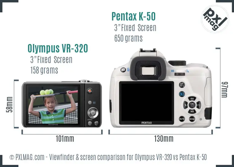 Olympus VR-320 vs Pentax K-50 Screen and Viewfinder comparison