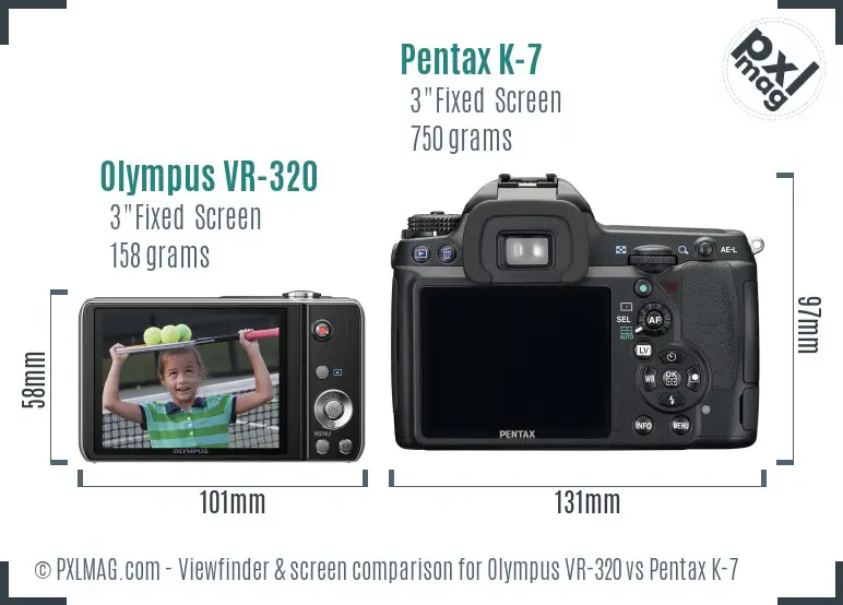 Olympus VR-320 vs Pentax K-7 Screen and Viewfinder comparison