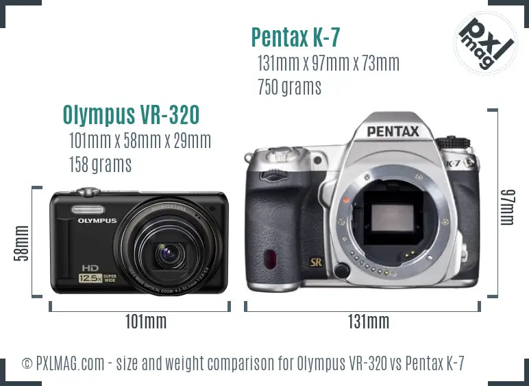 Olympus VR-320 vs Pentax K-7 size comparison