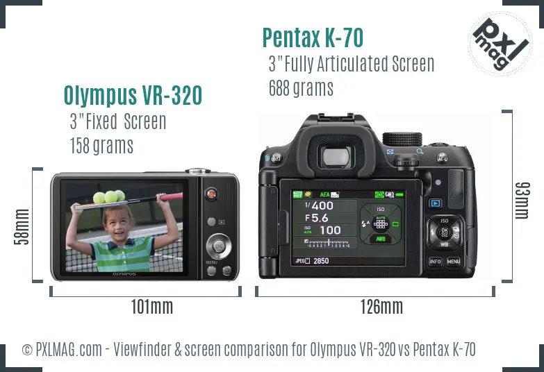 Olympus VR-320 vs Pentax K-70 Screen and Viewfinder comparison