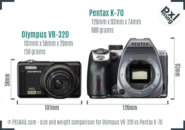 Olympus VR-320 vs Pentax K-70 size comparison