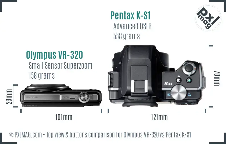 Olympus VR-320 vs Pentax K-S1 top view buttons comparison