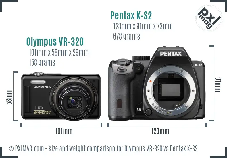 Olympus VR-320 vs Pentax K-S2 size comparison