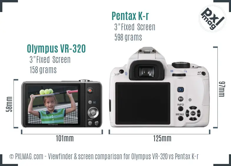 Olympus VR-320 vs Pentax K-r Screen and Viewfinder comparison