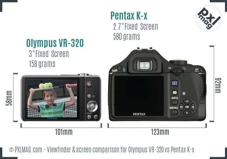 Olympus VR-320 vs Pentax K-x Screen and Viewfinder comparison